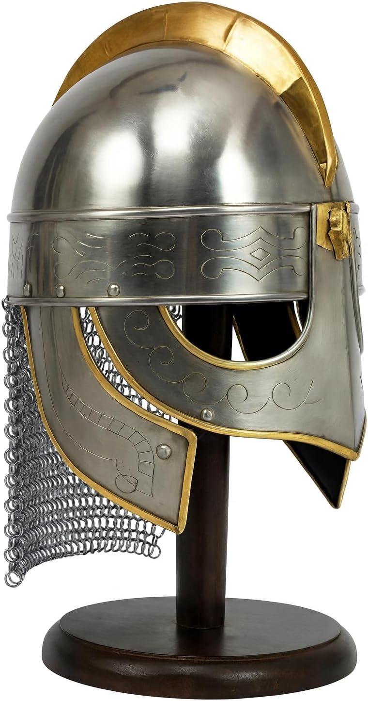 Roman Imperial Centurion Helmet with Cheek Guards and Chainmail Neck Guard – Medieval Costume Armor for LARP, Cosplay, Reenactment, and Display