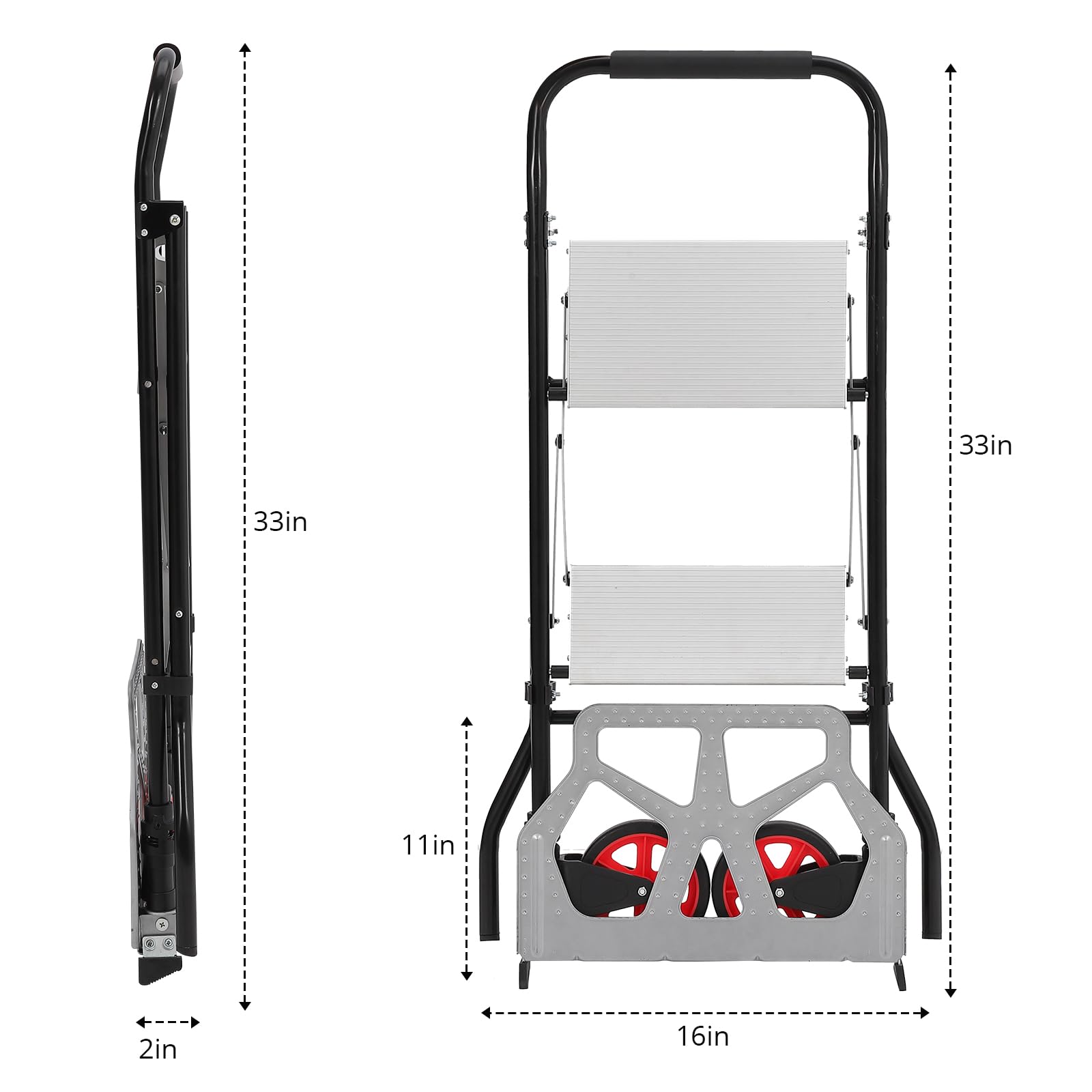 2 in 1 Aluminium-Sackkarre & Trittleiter, 100 kg Tragkraft, Klappbarer Transportwagen Mit Rädern, Vielseitig Einsetzbar Für Materialtransport Und Aufstiege in Lager, Haushalt Und Supermarkt