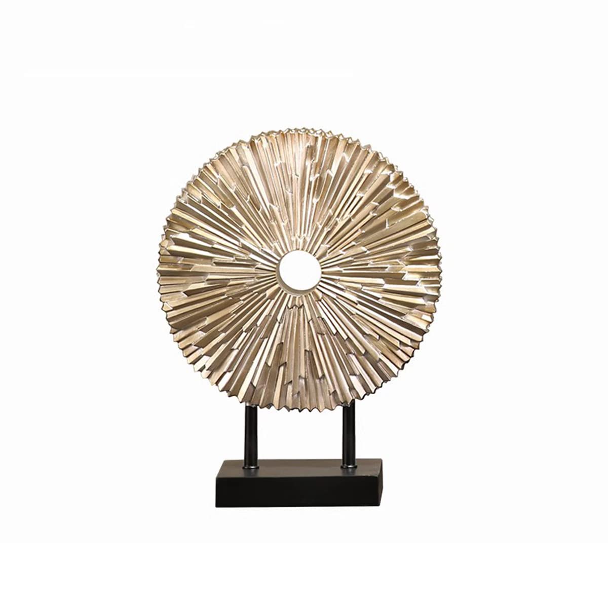 Modern Abstract Resin Statue Home Decor,Geometric Circle Sculpture with Black Stand, Modern Abstract Art Decor,Home Decorations for Living Room Office Shelf Bedroom (Champagne Gold, Small)