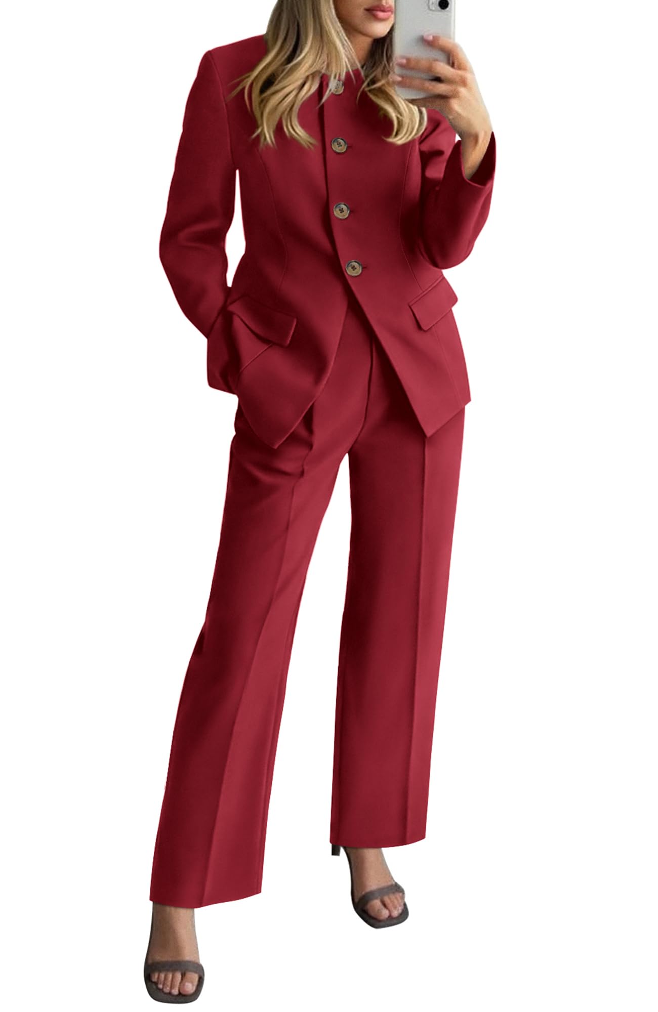 BTFBM Two Piece Set for Women Spring Fashion 2026 Business Casual Long Sleeve Blazer Jackets Wide Leg Pant Suits Pockets