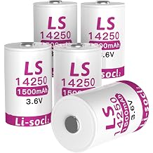 5-Pack 1500mAh LS14250 Lithium 3.6v Batteries, High-Capacity er14250 Battery for SAFT Water Electricity Meter Gas, Non-Rechargeable