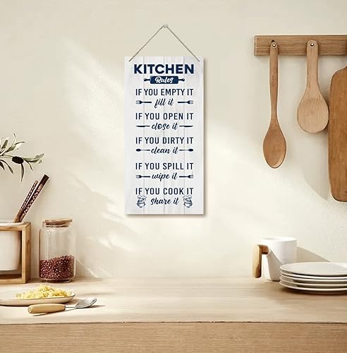 Miniatura 4 de HALUOSI Letrero decorativo de madera para cocina, reglas de cocina, 12 x 6 pulgadas, blanco, rectangular, montaje en pared, duradero, madera de