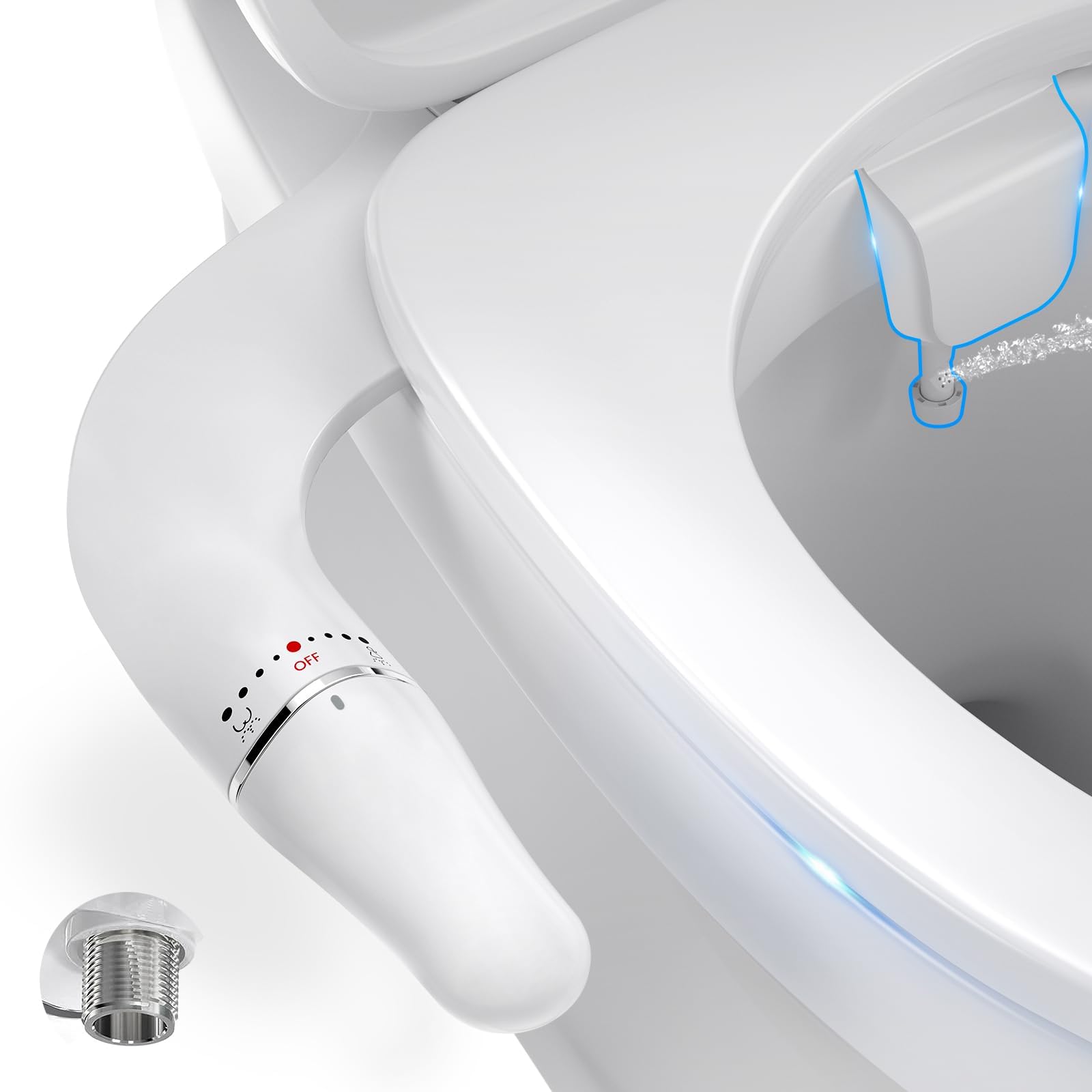 Bidet Toilette WC, Ultra-thin Kit Abattant Japonais Pour Salle De Bain, Pulvérisateur De Boku, Buse Rétractable Et Pression D'eau Réglable, Entrée En Laiton, Blanc (Deux Buses)