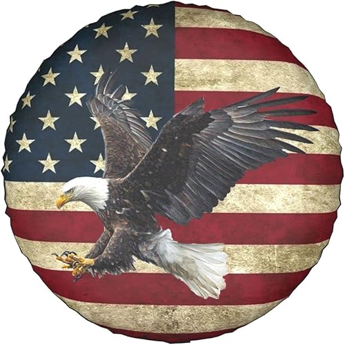 Miniatura 8 de Cubierta de neumático de repuesto con bandera estadounidense de águila calva, protector de neumáticos de ruedas, resistente a la intemperie para