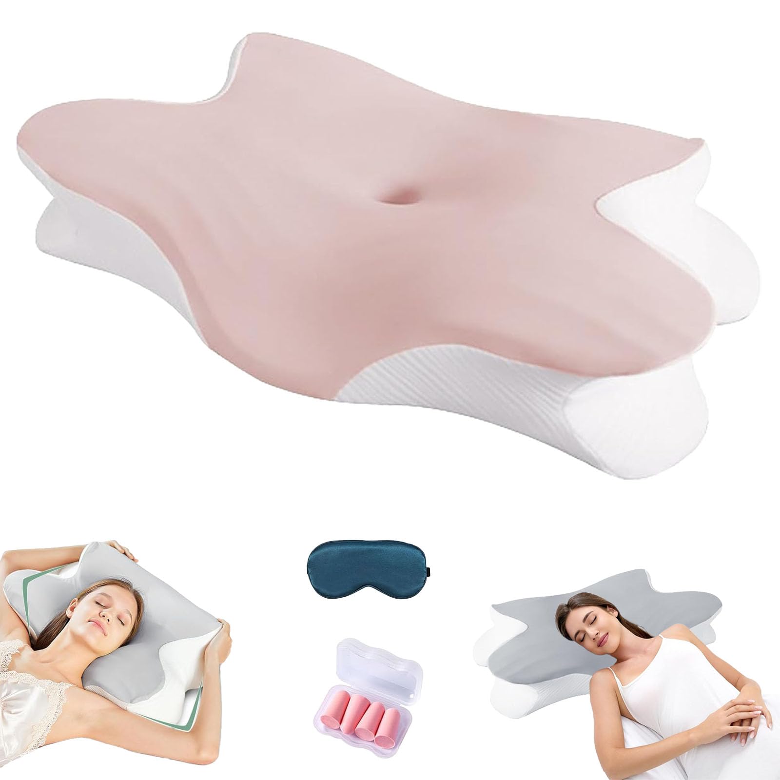 Oreiller à MéMoire De Forme, Oreiller De Soutien Cervical pour Soulager Les Douleurs Cervicales, Oreiller pour L'ApnéE du Sommeil, Oreiller Ergonomique avec Taie d'oreiller Amovible (Rose)