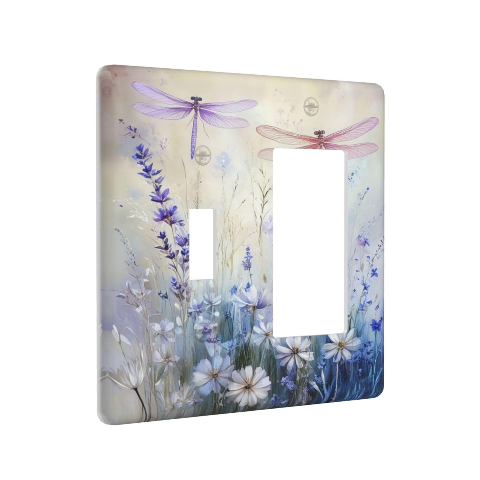 Sghxwp Watercolor Watercolor Dragonfly Wildflower 2 Gang Light Switch Cover Decorative Pastel Lavender Blue Floral Combin Toggle Rocker Wall Plate Electrical Switchplate Faceplate for Bathroom Decor