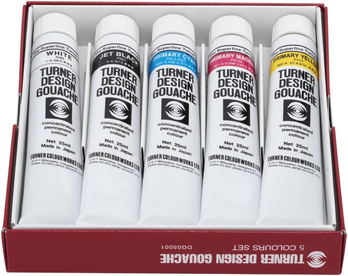 Turner PRO Design Gouache Paint Sets, 5 Colors, 25ml - Brilliant, Opaque & Watersoluble Gouache Paint with Matte Finish, Non-Bleeding, Munsell System Colors - Ideal for Professionals & Beginners