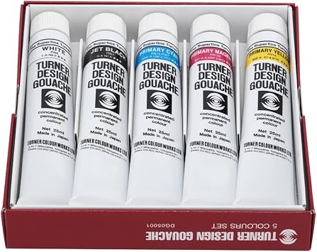 Turner PRO Design Gouache Paint Sets, 5 Colors, 25ml - Brilliant, Opaque & Watersoluble Gouache Paint with Matte Finish, Non-Bleeding, Munsell System Colors - Ideal for Professionals & Beginners