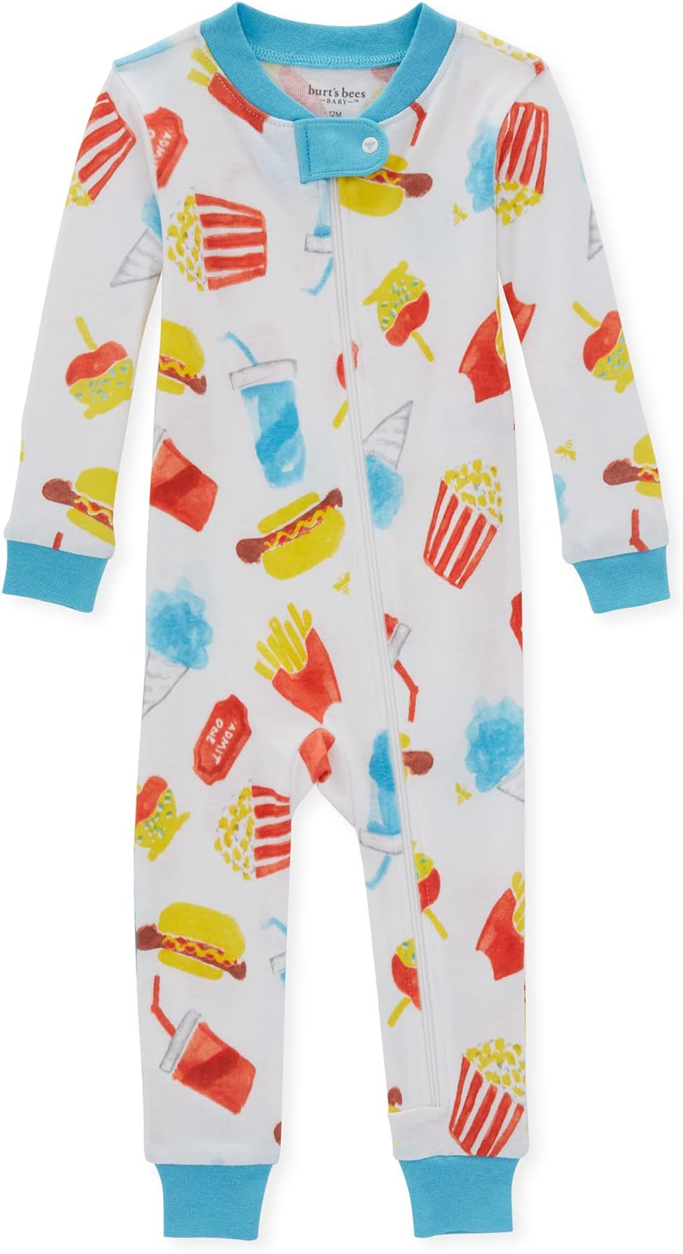 Burt's Bees Baby Boy's Baby Pajamas, Zip-Front Non-Slip Footed Sleeper Pjs, 100% Organic Cotton, Boardwalk Treats, 24 Months