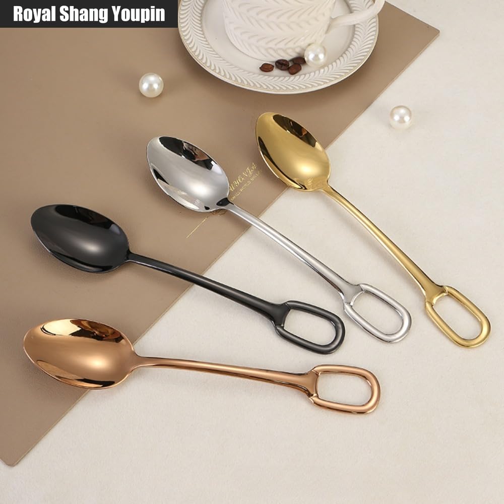 Cuisine Circulaire Trou De Suspension Poignée En Acier Inoxydable Argenterie Vaisselle Couverts Ensemble De Couverts Couteau À Steak Fourchette Cuillère Cuillère À Café (Noir,20 pièces)