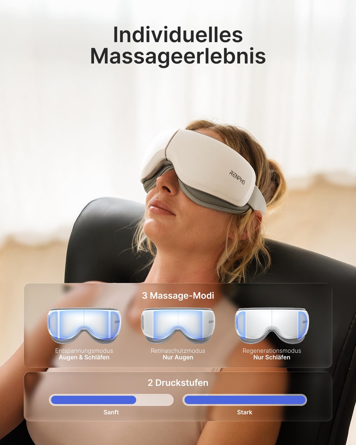RENPHO Ultra-leises Augenmassagegerät mit Wärme, Personalisierte Geschenk für Sie, Leichte beheizte Augenmaske, Gesichtsmassagegerät für trockene Augen, Schlaf verbessern Eyeris Zen