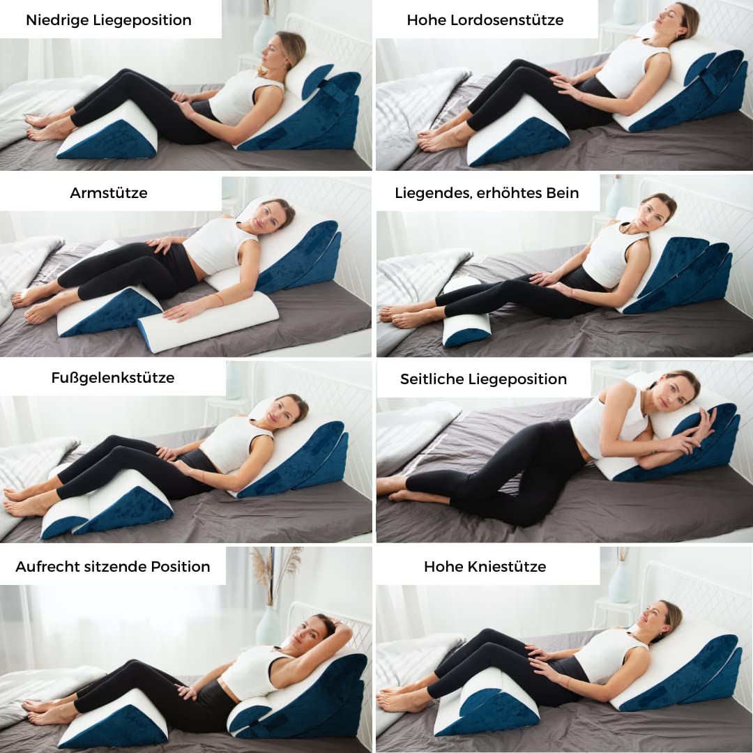 Keilkissen 4-teiliges Ergonomisch Kissen-Set | 12 in 1-Multifunktionsdesign mit Ebnehmbarem & Waschbarem Bezug zum Schlafen und Lesen