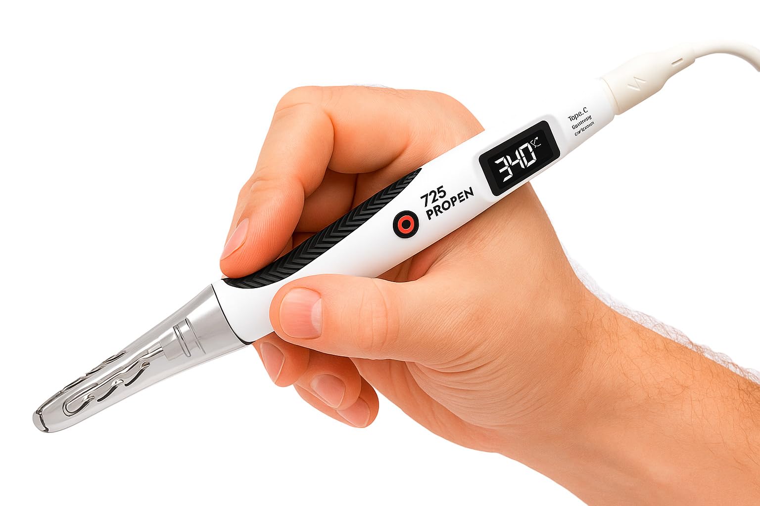 Cyfrowa lutownica, zasilanie USB-C, maksymalna temperatura 450°C, wyświetlacz LCD, przenośna (biała z czarnym)