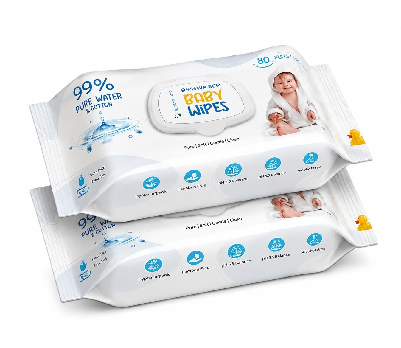 99% Pure Water Baby Wet Wipes | 80 Pulls | Soft Cotton Baby Wipes | Hypoallergenic | pH 5.5 Balanced | Alcohol & Paraben Free | Gentle Cleansing Wipes for Newborn, Babies & Sensitive Skin pack of 2-image-3