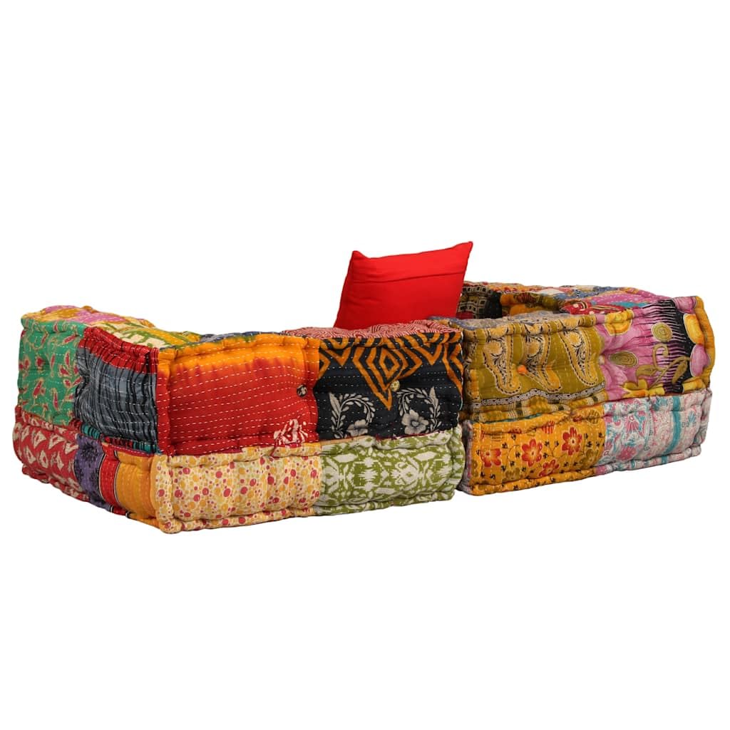 2-osobowa modułowa pufa patchworkowa, poszewka bawełniana, 140 x 70 x 40 cm, poduszka do siedzenia do salonu, na balkon, do ogrodu, w zestawie z poduszką, ergonomiczna i wygodna