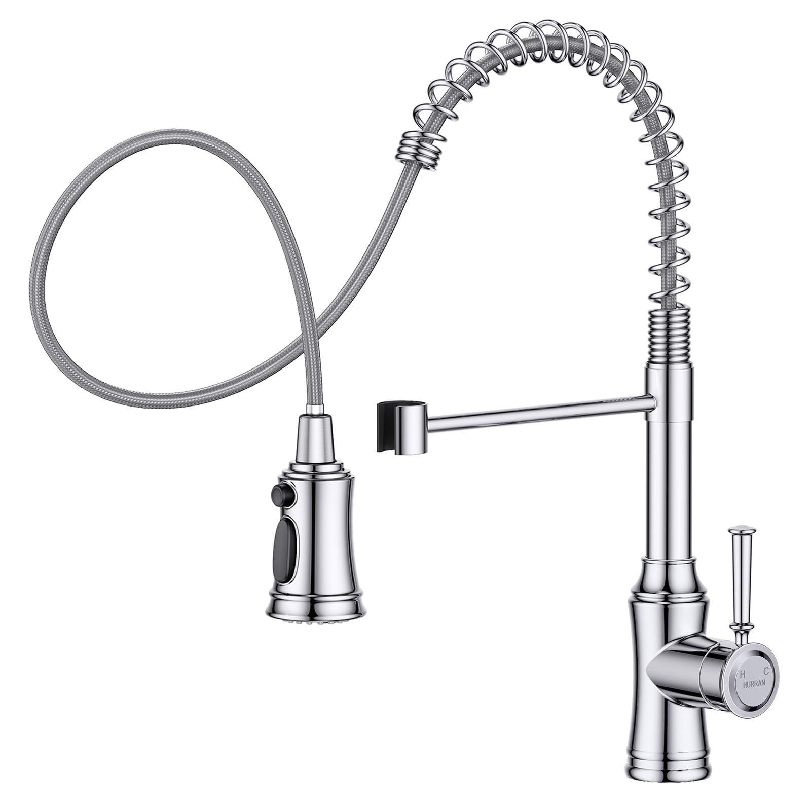 HURRAN Rubinetto Cucina Cromo, Rubinetto Lavello Cucina con 3 Modalità di Spruzzo, Rubinetto Lavello Cucina ad Arco Alto Estraibile con Rotazione a 360°per Lavelli da Cucina, Acciaio Inox