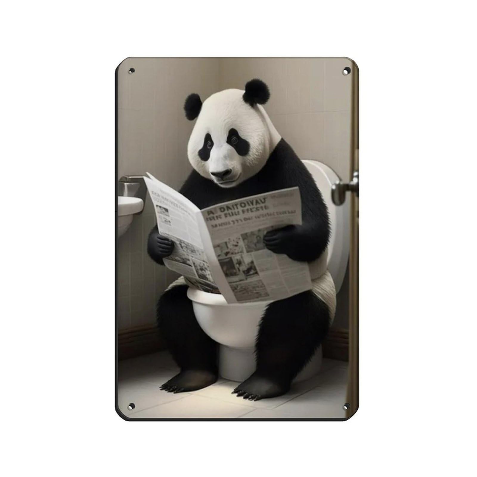 Panda Sitting on The Toilet Reading A Newspaper Tin Sign Vintage Metal Pub Club Cafe Bar Home Wall Art Decoration Poster Retro 8x12inch(20x30cm)