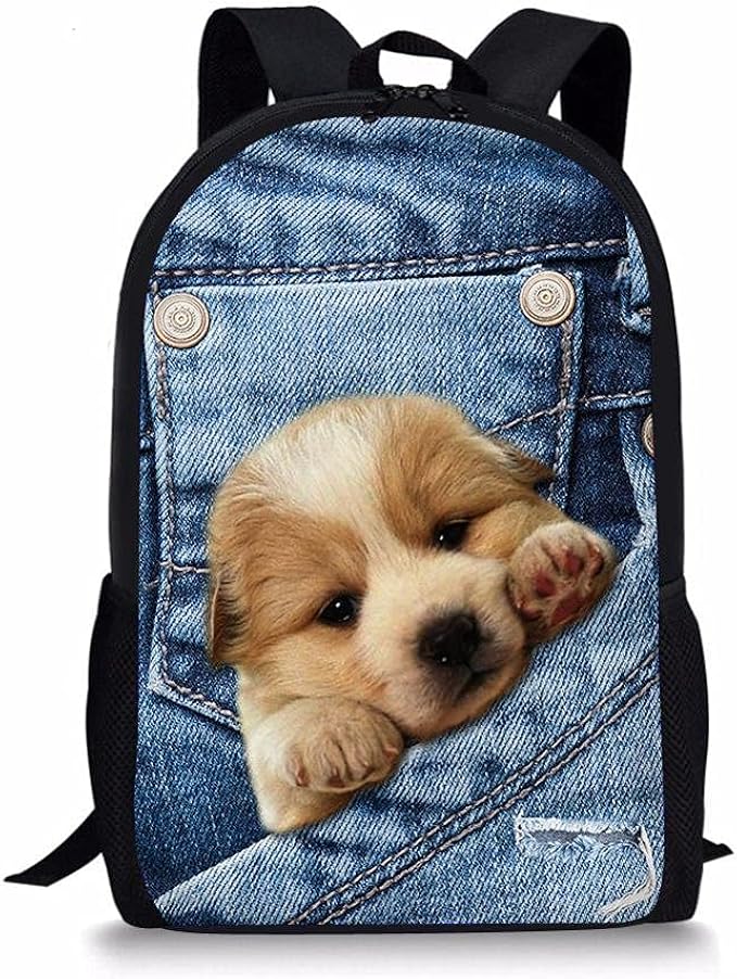 Cute 3d Animal Cat Backpack for Primary Kids Blue Jeans Dog School Bag