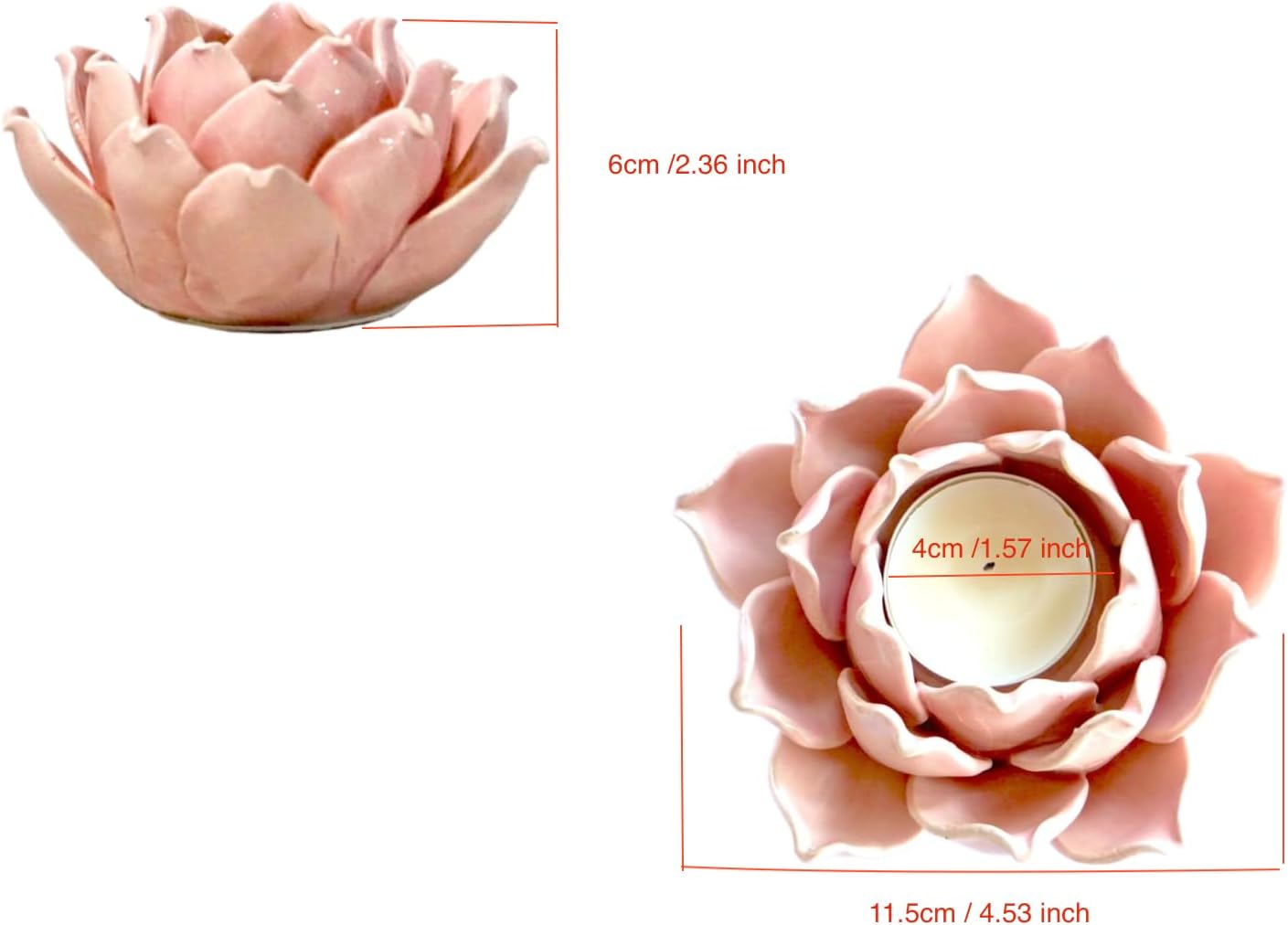 Pretty Home Ceramic Lotus Candle Holder Handmade Petals Style Flower Tea Lights Holder Home & Tabletop Centerpiece Decoration (Pink)