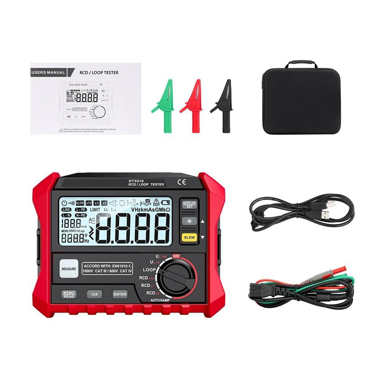 Comprehensive Electrical Circuit Analyzers for Leakage Detection and Resistance Measurement Backlit LCD 1000 Data Storage Backlight