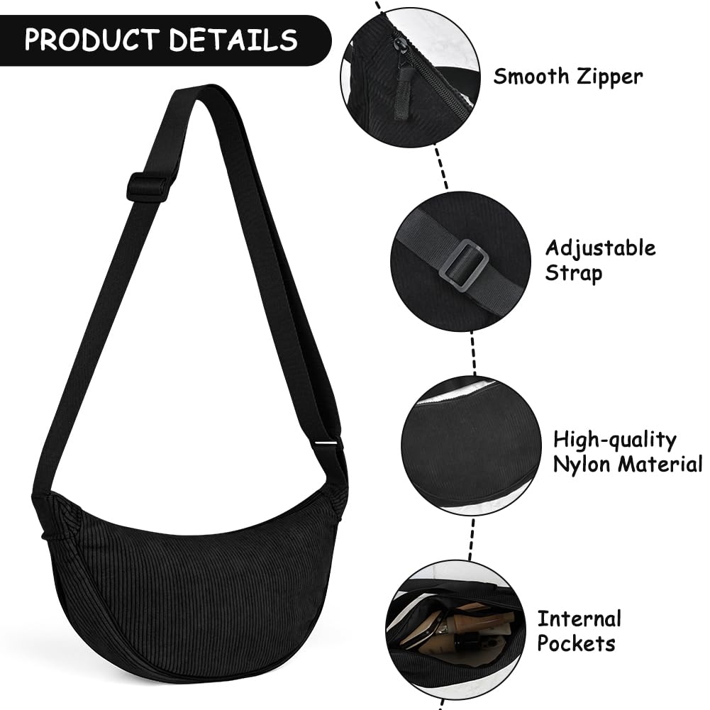 Aucuu Borsa a Tracolla in Nylon, Borsa a Tracolla a Mezzaluna da Donna, Borsa a Spalla con Tracolla Regolabile, Messenger Crossbody Bag per Shopping Viaggio