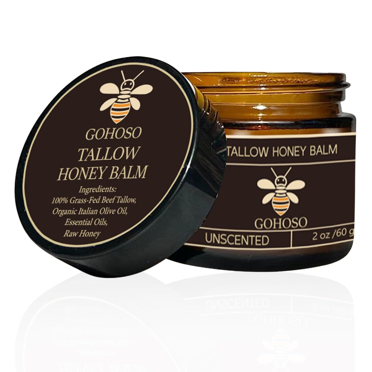 Organic Grass-Fed Whipped Tallow Balm for Face & Body – Handmade Moisturizer with Honey, Deeply Hydrating for Dry, Sensitive Skin- Silky Smooth Skin Care, 2 oz