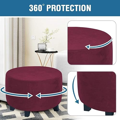 Miniatura 6 de Funda otomana redonda de terciopelo, fundas protectoras para reposapiés, fundas protectoras para taburetes de almacenamiento, fundas elásticas con