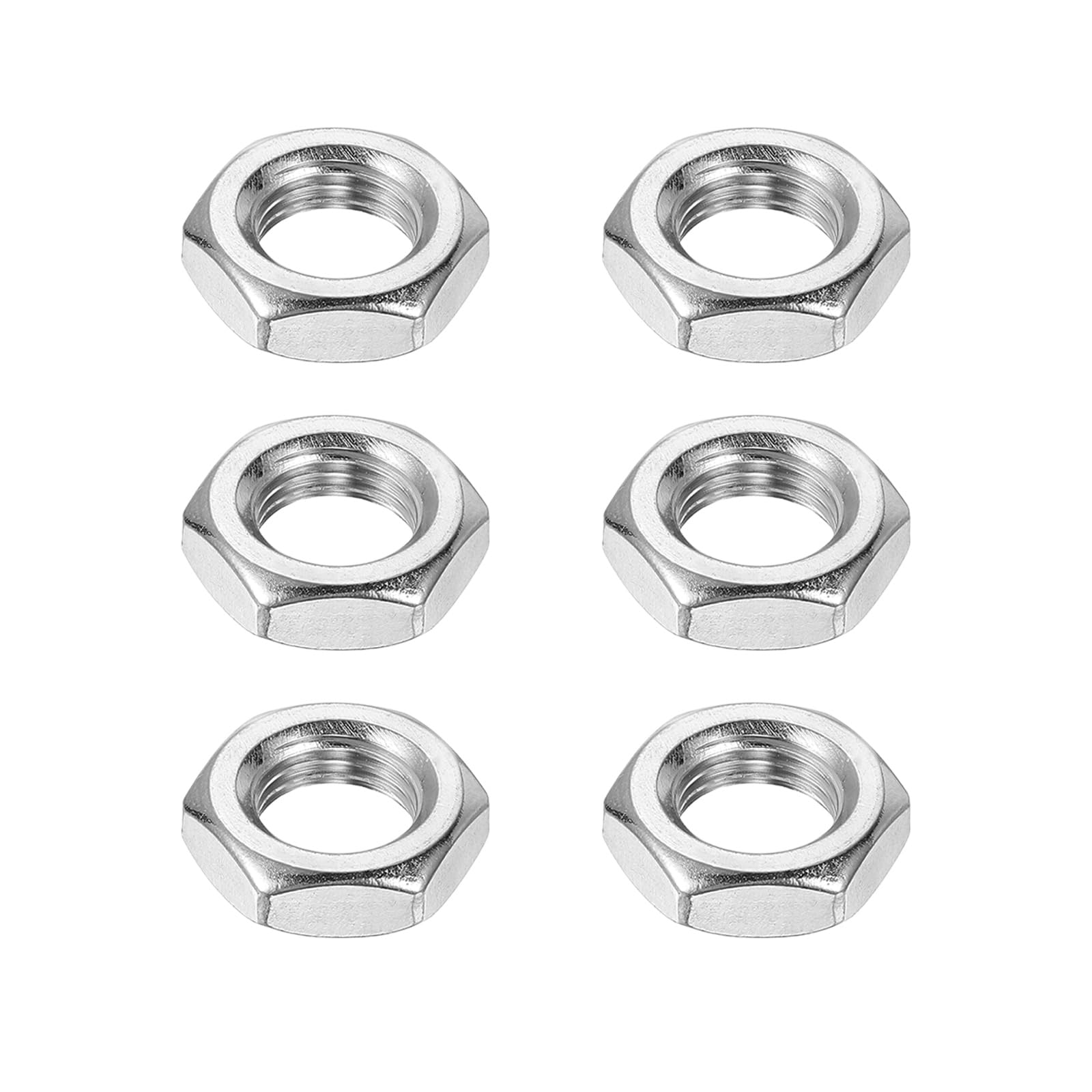 sourcing map M12x1.25mm Hex Nuts, 6Pcs 304 Stainless Steel Metric Fine Thread Hexagon Lock Nuts Fasteners for Machinery Automotive Industrial Use, 19mm / 0.75" Width 6mm / 0.24" Height