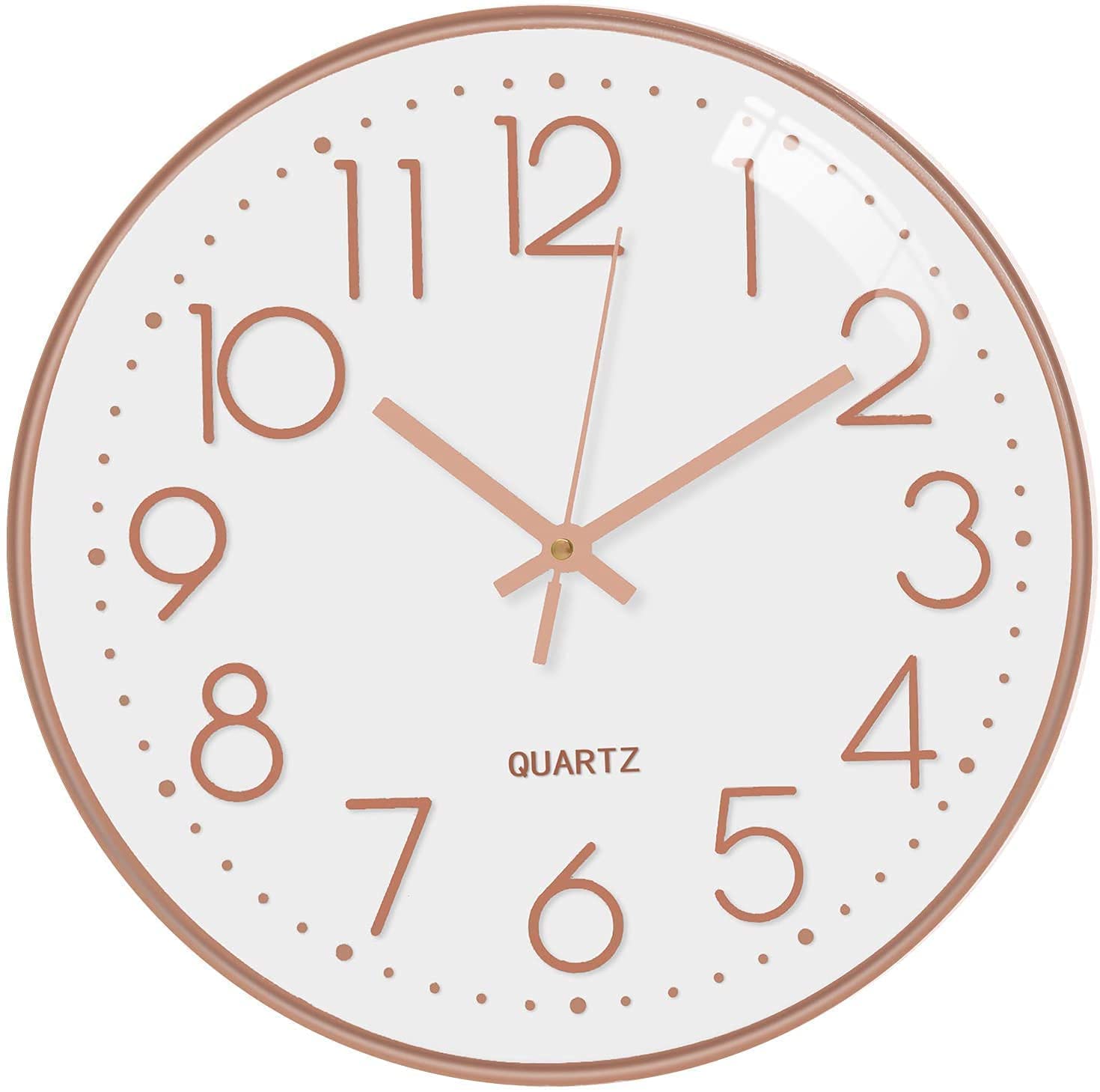 Claiez Plastic Wall Clock 12" Silent Quartz Decorative Latest Analog Wall Clock Non-Ticking Classic Clock Battery Operated Round Easy to Read for Room/Home/Kitchen/Bedroom/Office/School (Rose White)