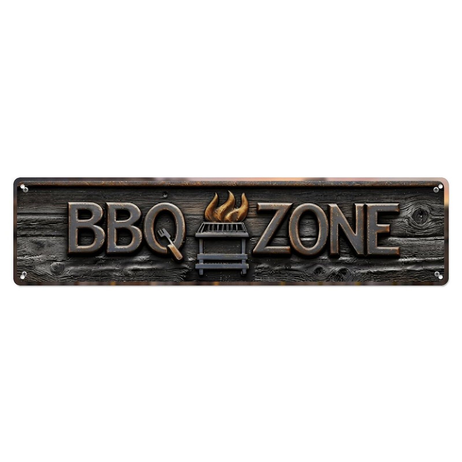 BBQ Zone Backyard Sizzle Metal Tin Skinny Sign Plaque Wall Decor for Cafe, Club Bar, Office, Home Garden Metal Poster 4x16Inch