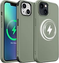 MobNano Coque pour iPhone 13/14, Compatible avec MagSafe, Étui de Protection Antichoc Mat Givré, 2 Styles de Couleur Remplaçables, Housse Anti-Rayures Protection Complète iPhone 13/14 - Vert Olive