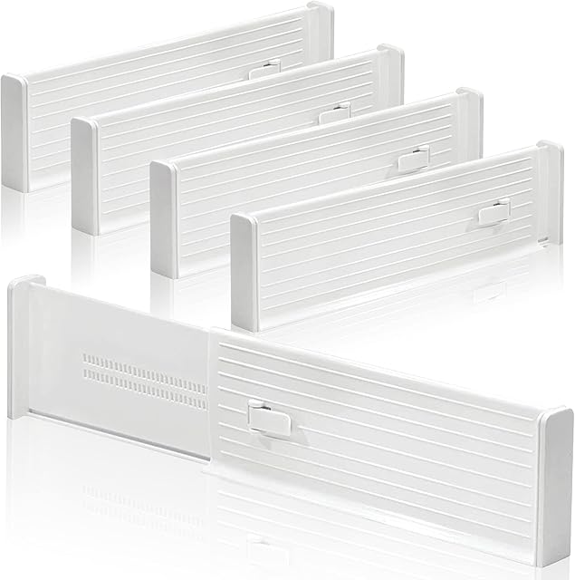 Lighterday 4-Pack Adjustable Drawer Dividers,Expandable Plastic Kitchen Clothes Drawer Organisers,Drawer Organiser Divider for Kitchen Bedroom Office Desk Drawer - White