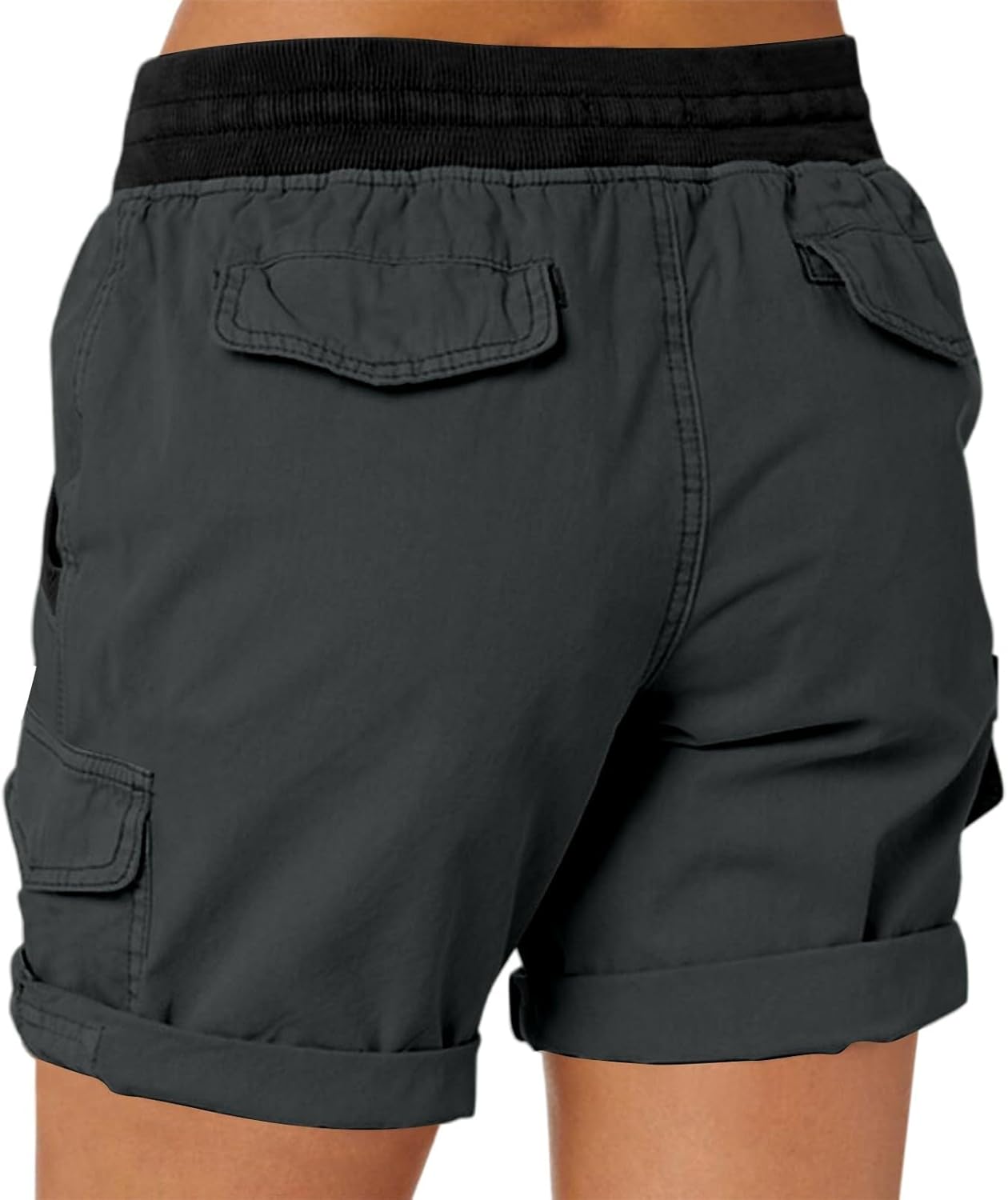 Women Cargo Shorts Summer Drawstring Elastic High Waisted Short Pants Casual Vintage Color Bolck Shorts with Pockets