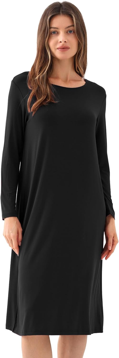 GYS Women's Nightgowns Bamboo Viscose Soft and Comfy Long Sleeve Pajama Dress
