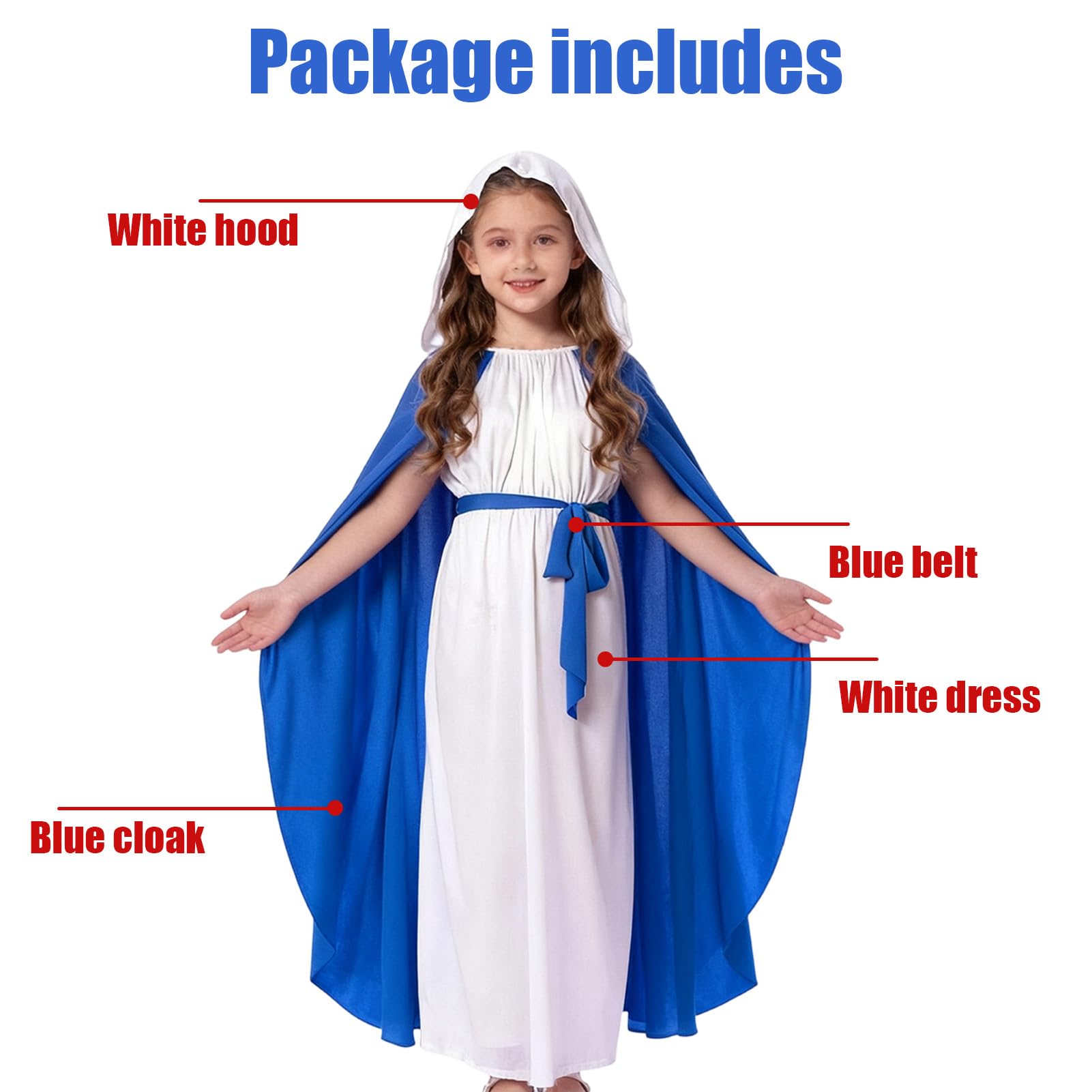 Maryparty Virgin Mary Costume for Kids Girls Virgin Mary Costume for Christmas Nativity World Book Day (M) - Image 2