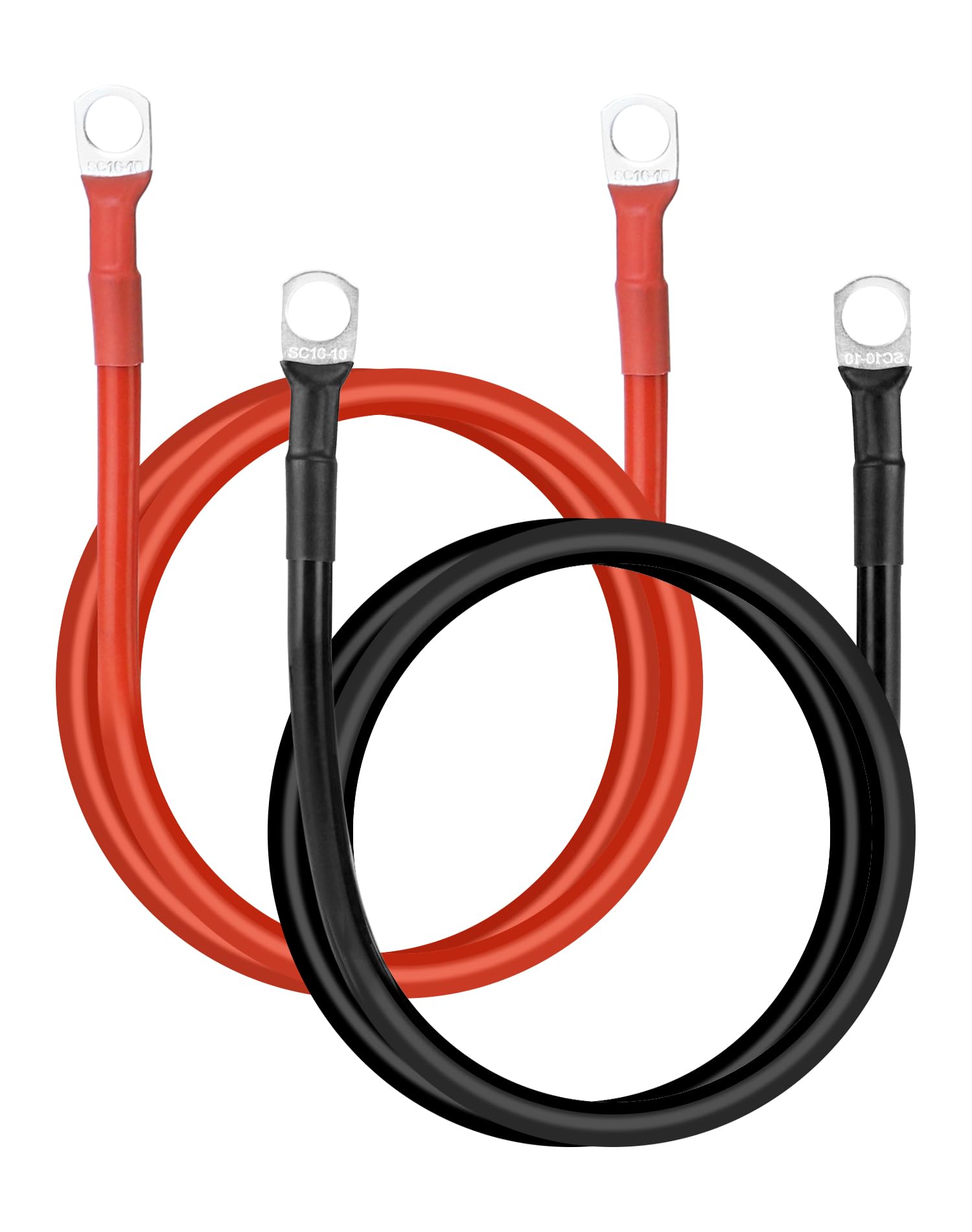 QWORK® 2 Stück Batteriekabel 16mm² 5AWG - 100 cm 12V Rot & Schwarz Starthilfekabel mit M10 Ringklemmen für Auto Motorrad LKW Wohnmobil Marine Solar