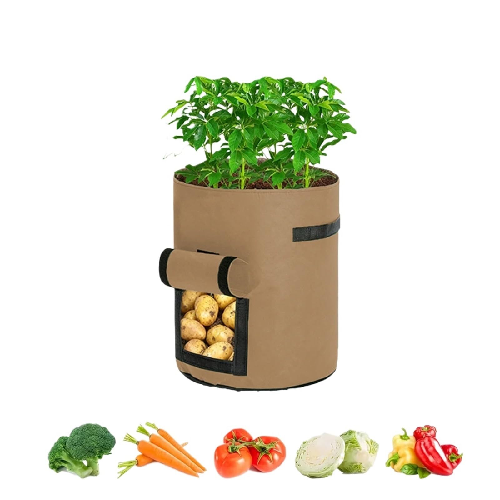 HWJFDC Potato Growing Bags 1PC 5/7 Gallon Large Diameter Potato Grow Bag, Non-Woven Fabric Planting For Vegetables, Seedlings & Root Crops(Brown,30X35CM)