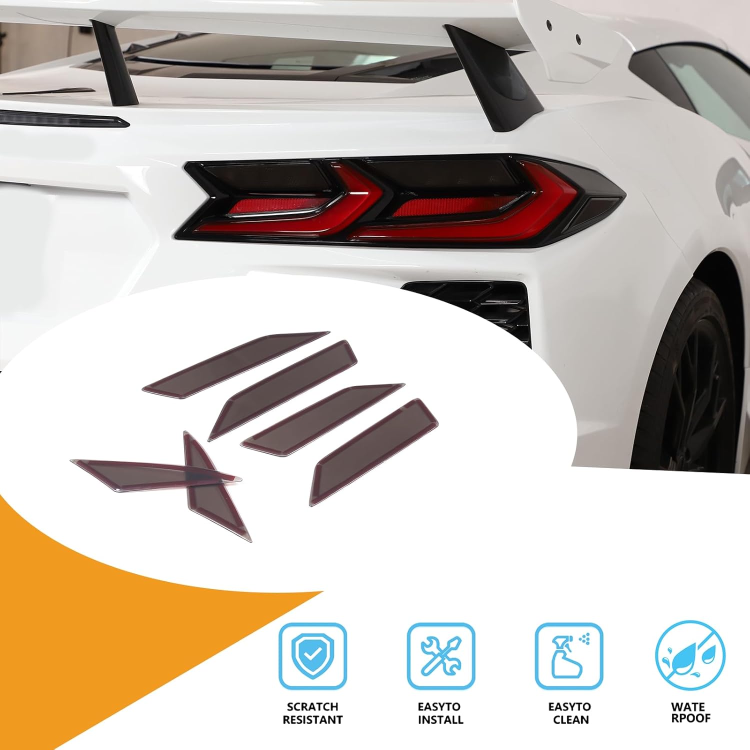 Sekhyna Rear Tail Light Lamp Smoked Black Trim Patch ABS 4PCS Compatible with Corvette C8 Stingray 2020-2023 Tail Light Cover Trim Accessories