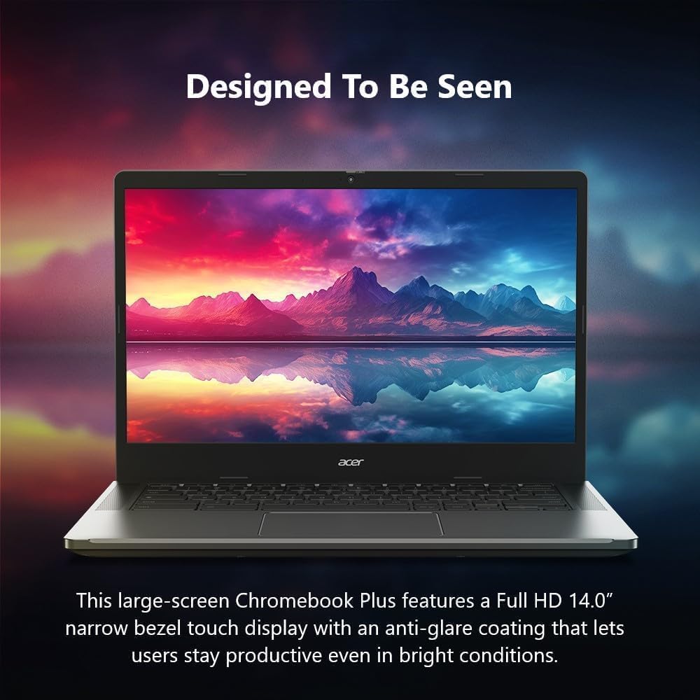 acer Chromebook Plus 514 Touchscreen Laptop, Intel 8-Core i3-N305, 8 GB LPDDR5 RAM, 512 GB SSD, 14 Inch FHD Business Laptop, Wi-Fi 6E, 1080P Webcam, SD Card Reader, Chrome OS+Designed Accessories