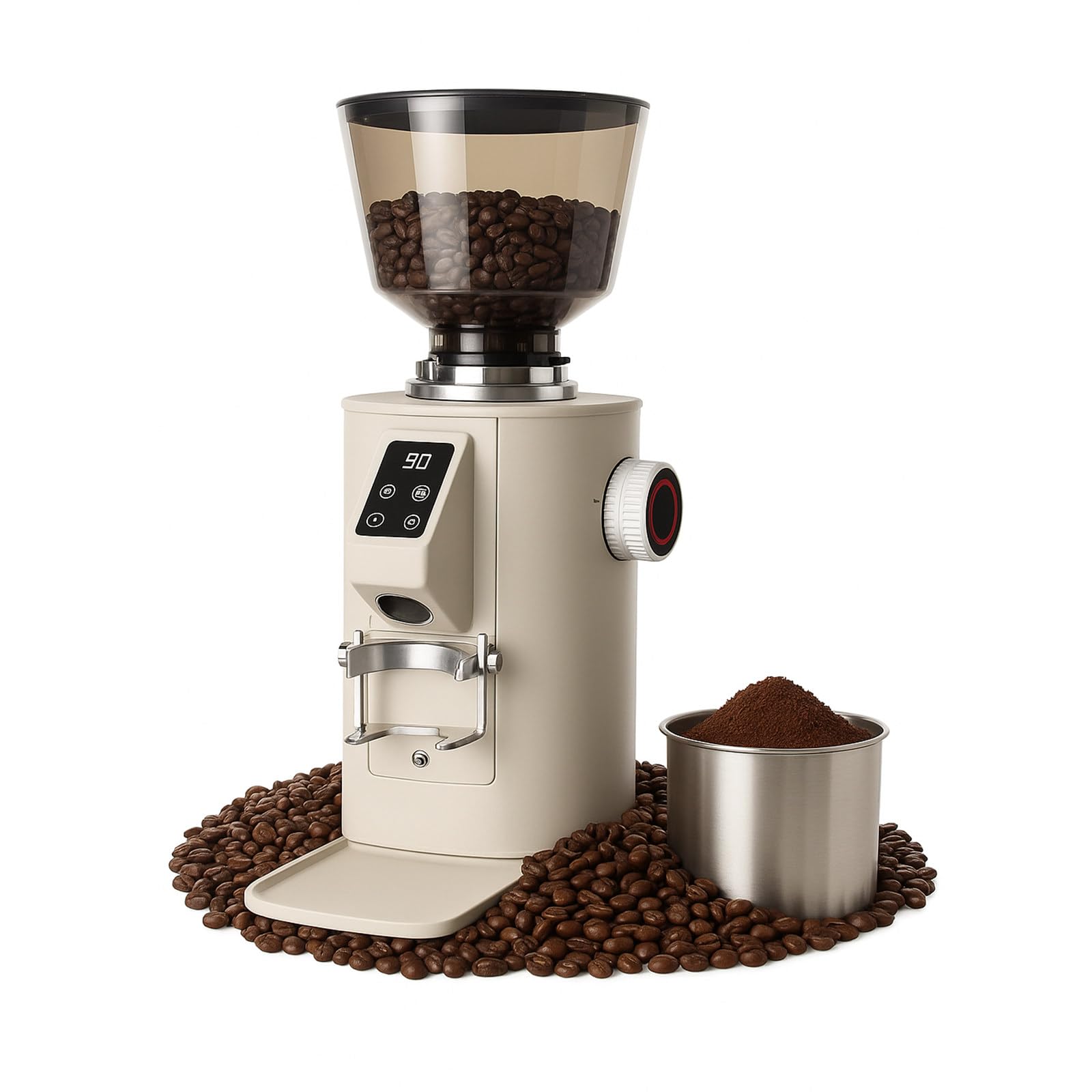 Electric Coffee Bean Grinder with Closed Grinding Kit - 9 Adjustable Settings, Flat Burr Coffee Grinders Anti-Static Design for Commercial Use Beige