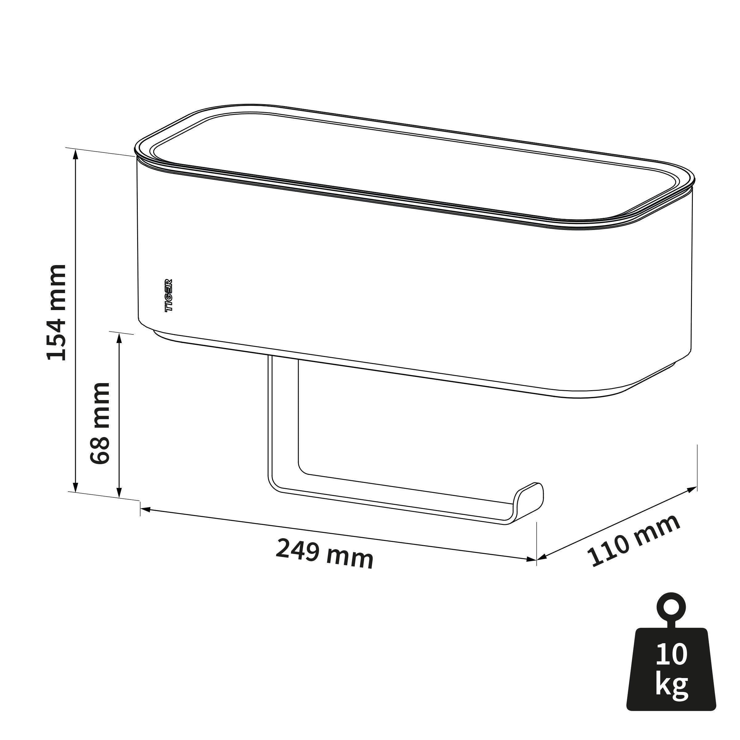 Tiger 2-Store uchwyt na papier toaletowy z pudełkiem do przechowywania, uchwyt na papier toaletowy ze zintegrowanym pudełkiem na np. wilgotny papier toaletowy, kolor: biały