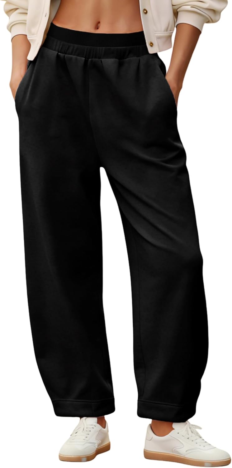 Springrain Womens Barrel Sweatpants High Waisted Wide Leg Pants Casual Cotton Lounge Trousers with Pockets