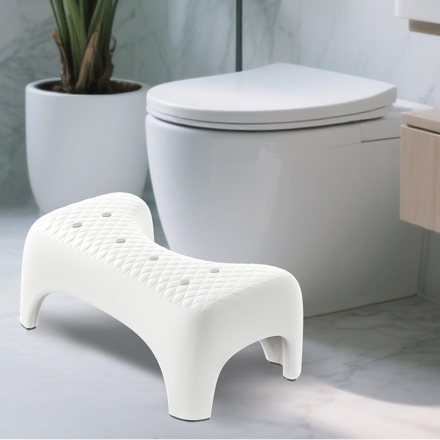 Heavy Duty Arc Toilet Stool Non-Skid Squatting Poop Foot Stool Stable Healthy Toilet Assistance Step Stool Adults and Kids ，7" Height White