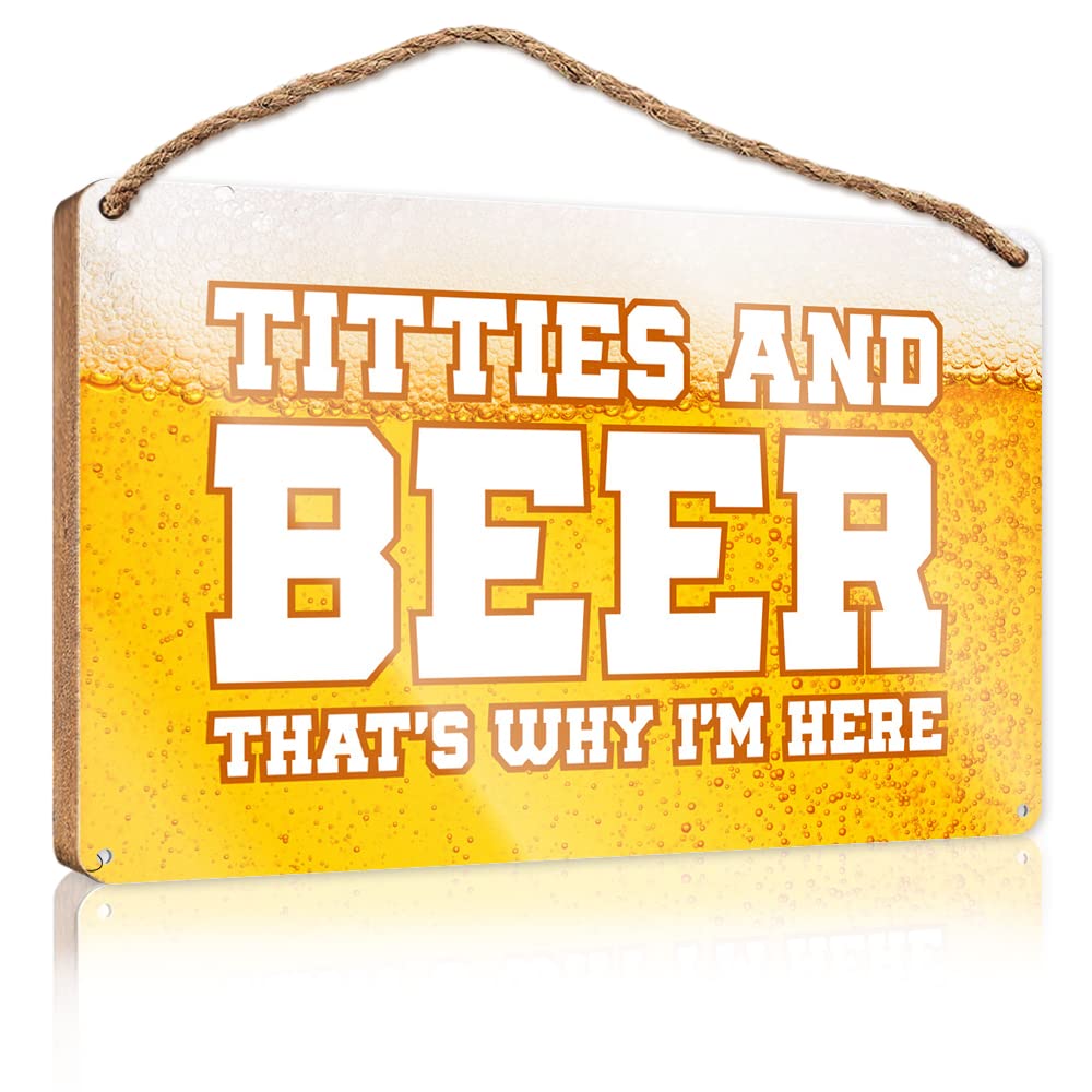 Dtha Women's One Color Wood Decor Sign Titties And Beer That's Wmp I'm Here Wooden Sign Summer Door Sign Rustic Wood Sign(15X28cm)