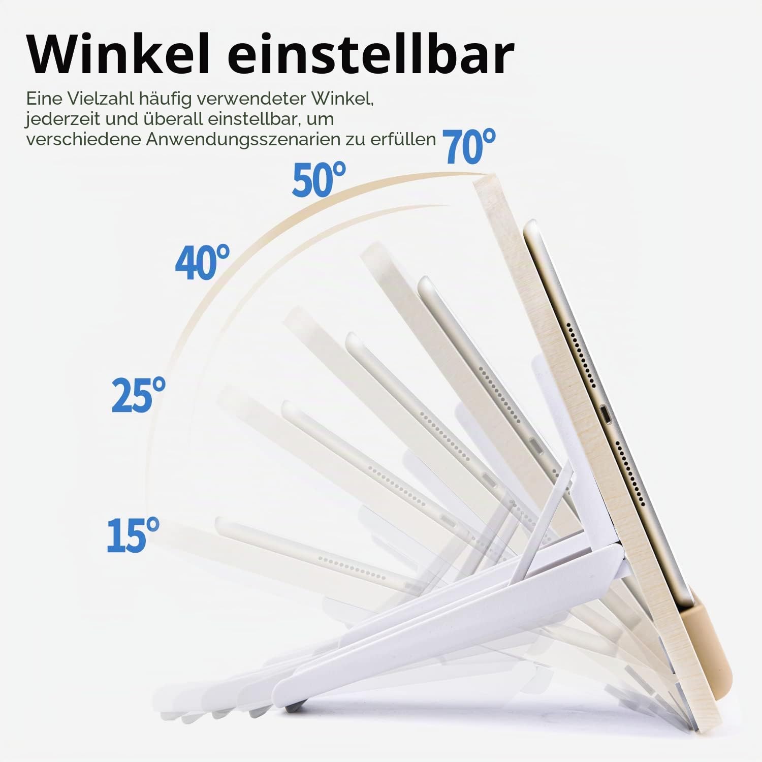 Holz-Tablet-Halterung für iPad Pro 12.9/11, Air, Mini, Fire HD - Verstellbare, Tragbare Ständer zum Zeichnen/Schreibtisch/Schreiben/Ansehen (Holz)