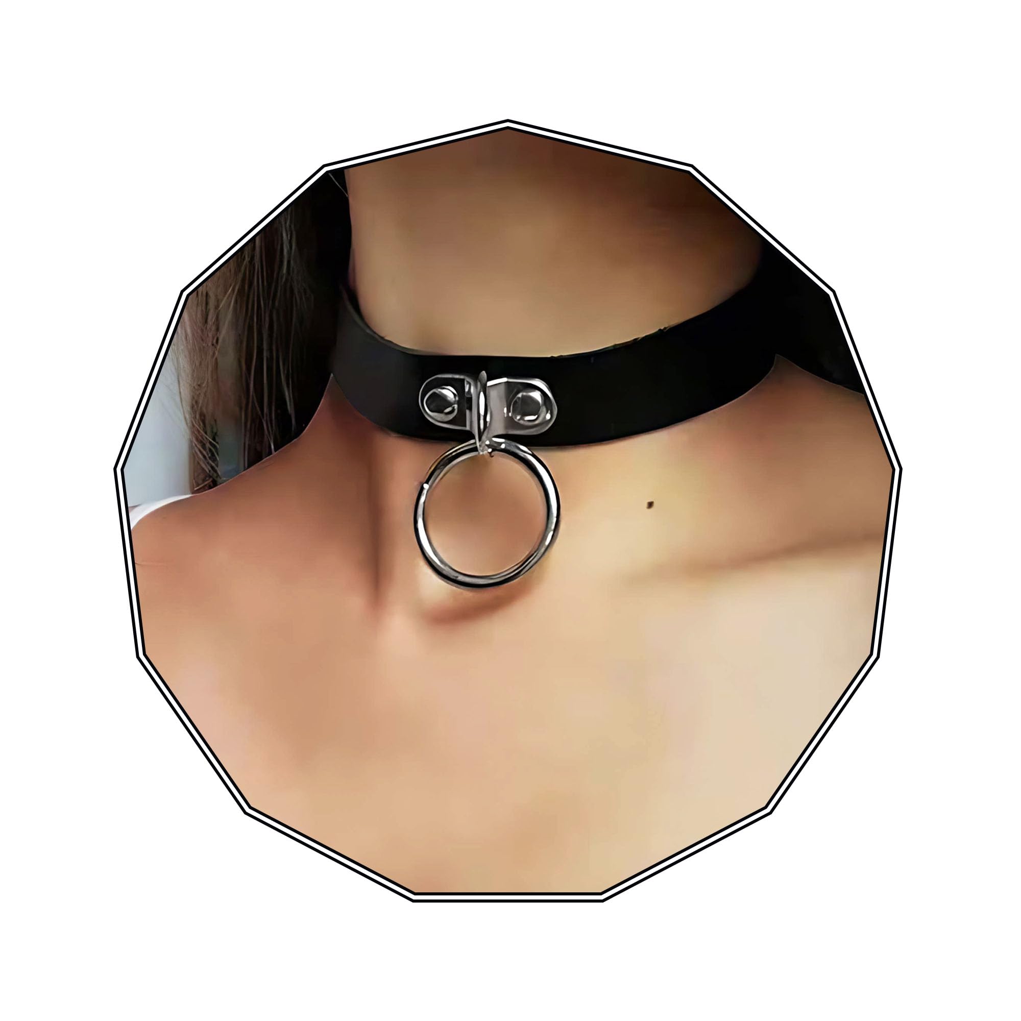 Black Leather Choker Necklace - Circle Short Necklace With Rivet Studded Spike, Adjustable Punk Design, Gothic Style for Women