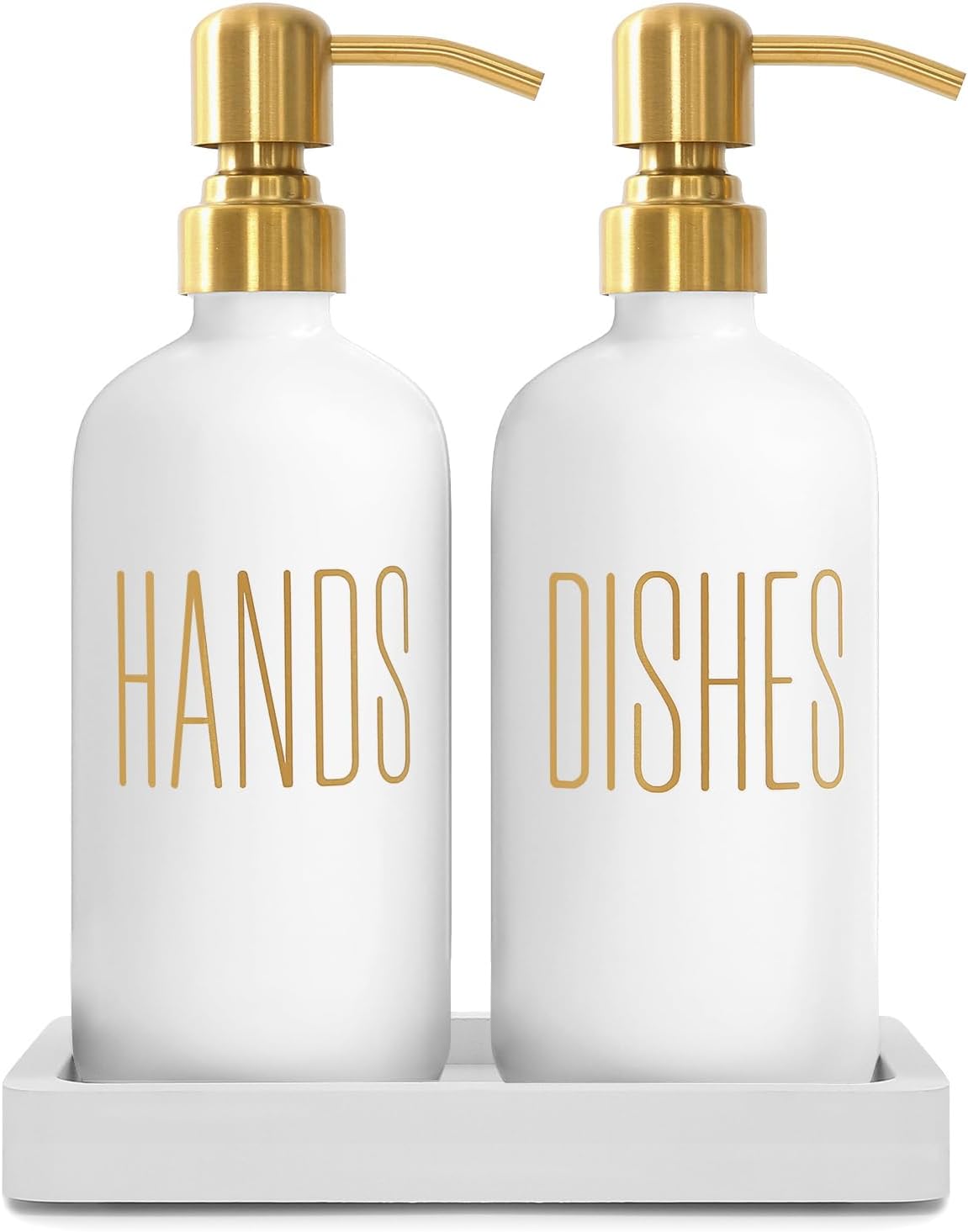 Prus Waso White Soap Dispenser Set, Contains Dish and Hand Soap Dispenser, Perfect for Kitchen Counter Decor. (White)