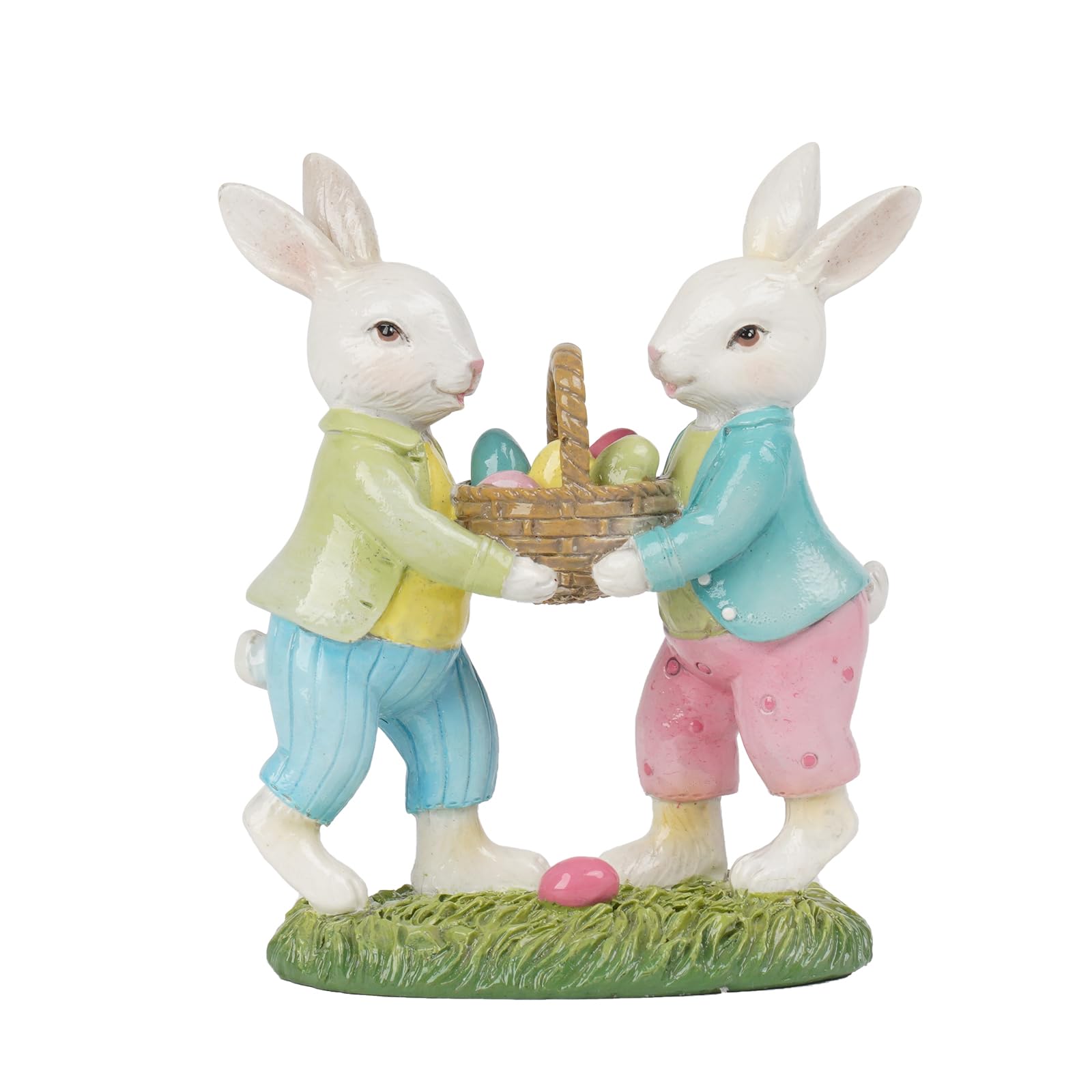 Braxio Easter Décor Bunny Home Decorations - Resin Two Bunnies Holding Easter Eggs and Easter Basket Easter Bunny Décor Rabbit Statue Spring Decorations for Home 2.75 * 1.5 * 3.25 Inch