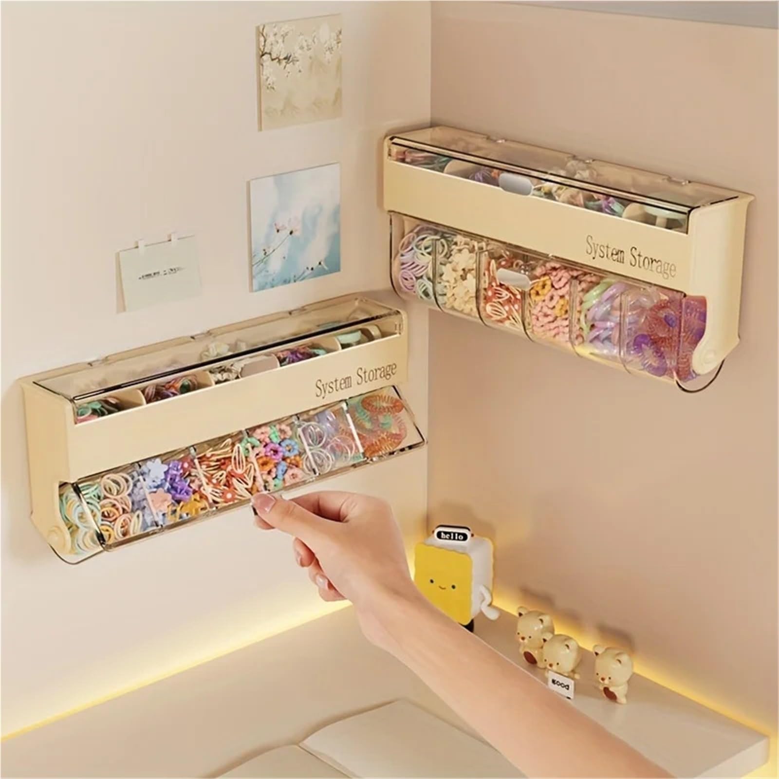 Haargummi Organizer Doppelschichtige Aufbewahrungsbox for Haaraccessoires for Clips, Gummibänder, Kopfbedeckungen und Schmuck(Cream)