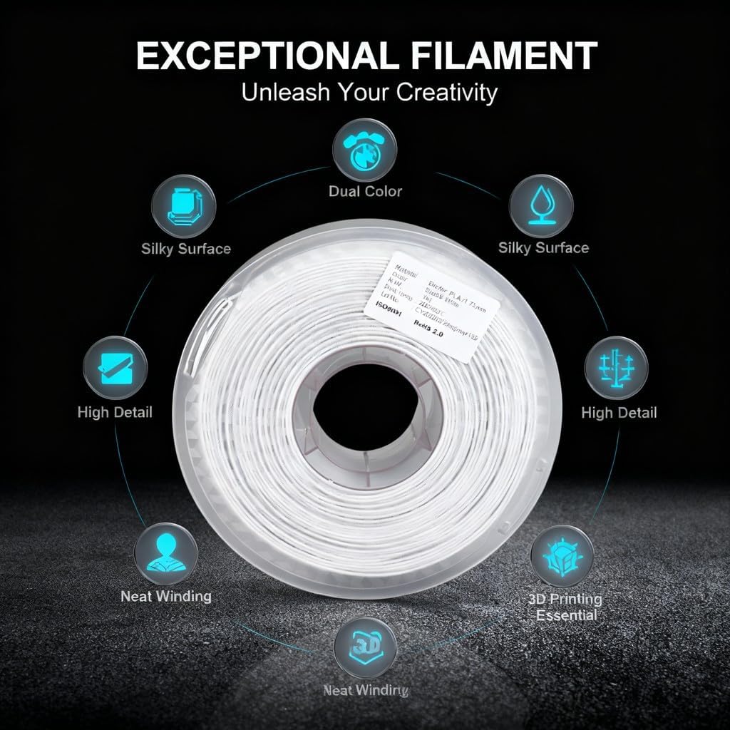 Silk Filament 1.75mm PLA Double Color Black and White 2kg Bundle - Shiny Glossy Finish, Smooth Silky 3D Printer Filament for High Detail Dual - Color Prints